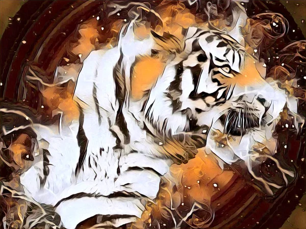 Tiger Art Illustration Drawing Painting Retro Vintage Animal — ストック写真