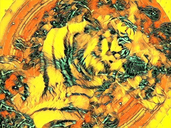Tiger Art Illustration Drawing Painting Retro Vintage Animal — Foto Stock