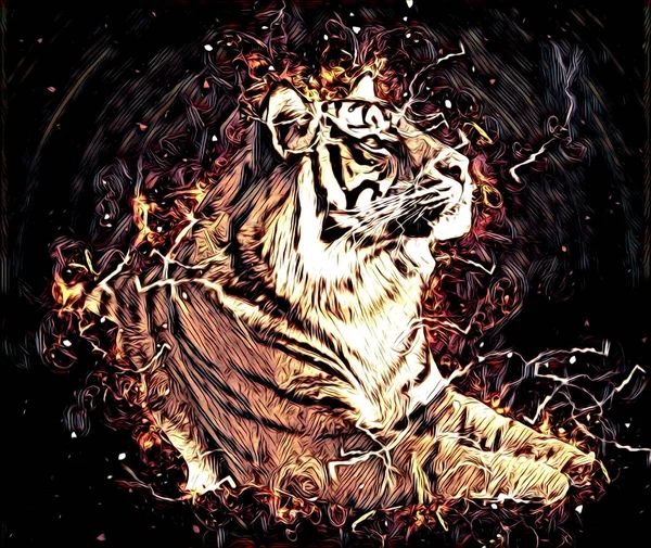 Tiger Art Illustration Drawing Painting Retro Vintage Animal — Stock fotografie