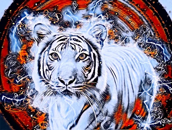 Tiger Arte Ilustración Dibujo Pintura Retro Vintage Animal — Foto de Stock