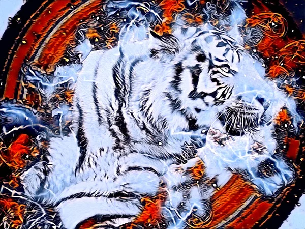 Tiger Art Illustration Drawing Painting Retro Vintage Animal — 图库照片