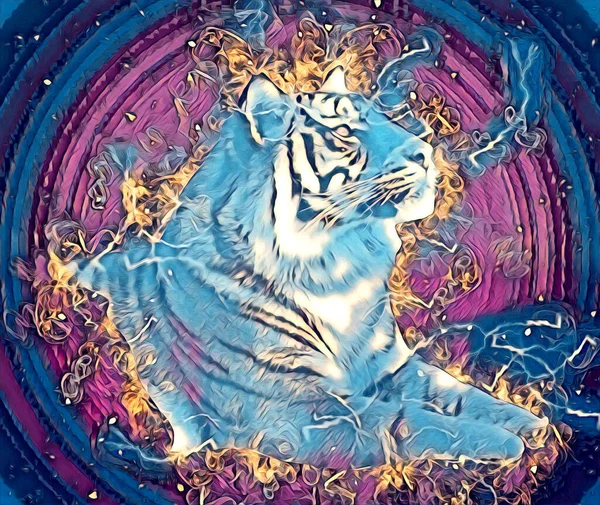 Tiger Arte Ilustración Dibujo Pintura Retro Vintage Animal — Foto de Stock