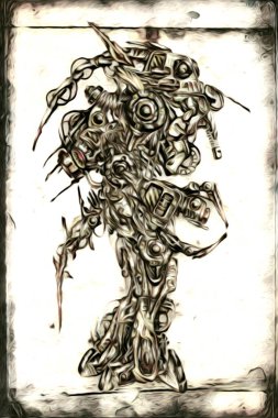 Sibernetik imgelemler gelecekteki dünyada gelecekteki metalik bilim kurgu erkek insansı sayborgun resimleridir.