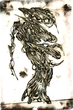 Sibernetik imgelemler gelecekteki dünyada gelecekteki metalik bilim kurgu erkek insansı sayborgun resimleridir.