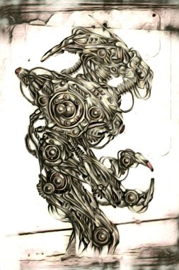 Sibernetik imgelemler gelecekteki dünyada gelecekteki metalik bilim kurgu erkek insansı sayborgun resimleridir.