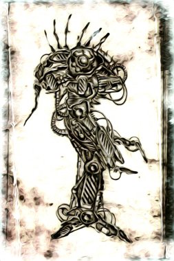 Sibernetik imgelemler gelecekteki dünyada gelecekteki metalik bilim kurgu erkek insansı sayborgun resimleridir.