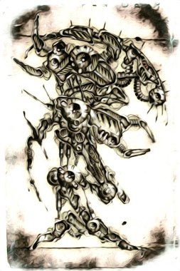 Sibernetik imgelemler gelecekteki dünyada gelecekteki metalik bilim kurgu erkek insansı sayborgun resimleridir.