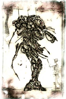 Sibernetik imgelemler gelecekteki dünyada gelecekteki metalik bilim kurgu erkek insansı sayborgun resimleridir.