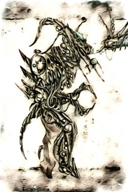 Sibernetik imgelemler gelecekteki dünyada gelecekteki metalik bilim kurgu erkek insansı sayborgun resimleridir.