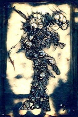 Sibernetik imgelemler gelecekteki dünyada gelecekteki metalik bilim kurgu erkek insansı sayborgun resimleridir.