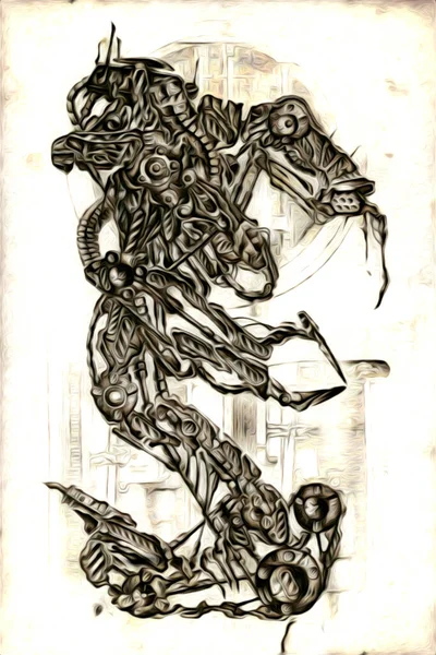 Ilustración Visiones Cibernéticas Del Ciborg Humanoide Masculino Futurista Ciencia Ficción —  Fotos de Stock