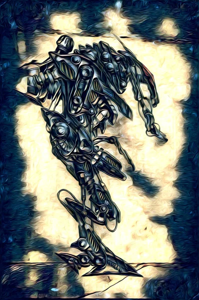Cybernetic Visions Illustration Futuristic Metallic Science Fiction Male Humanoid Cyborg — Photo