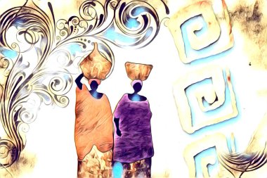 Afrikalı etnik retro-klasik illüstrasyon