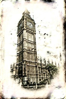 Londra sanat tasarımı çizimi çizimi eğlenceli tasarım antika retro