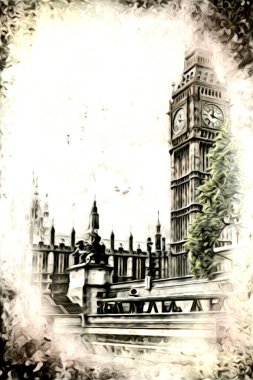 Londra sanat tasarımı çizimi çizimi eğlenceli tasarım antika retro