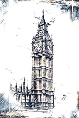 Londra sanat tasarımı çizimi çizimi eğlenceli tasarım antika retro