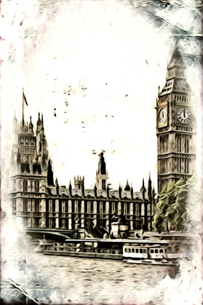 London Art Drawing Illustrch Fun Design Vintage Retro — стокове фото