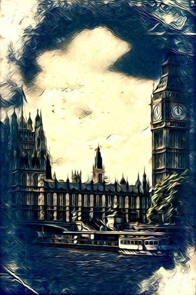 London Kunst Zeichnung Skizze Illustration Spaß Design Vintage Retro — Stockfoto