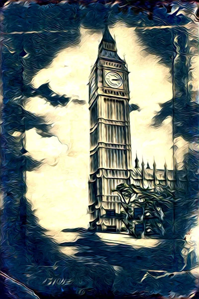 Londra Arte Disegno Schizzo Illustrazione Divertimento Design Vintage Retro — Foto Stock