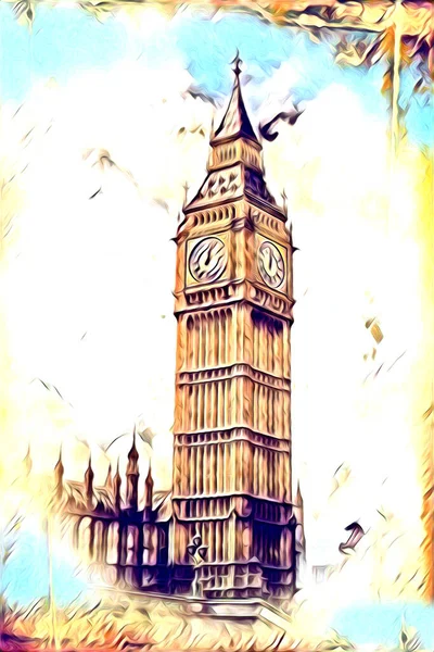 Londra Arte Disegno Schizzo Illustrazione Divertimento Design Vintage Retro — Foto Stock