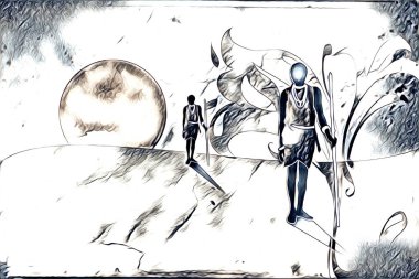 Afrikalı etnik retro vintage çizim çizimi