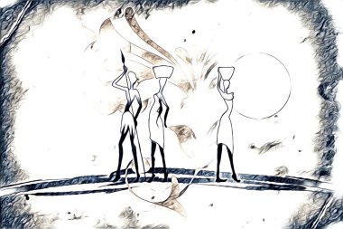 Afrikalı etnik retro vintage çizim çizimi