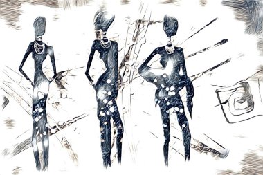 Afrikalı etnik retro vintage çizim çizimi