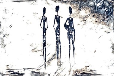 Afrikalı etnik retro vintage çizim çizimi