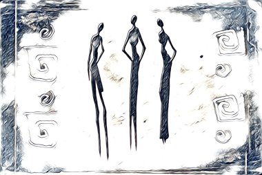 Afrikalı etnik retro vintage çizim çizimi