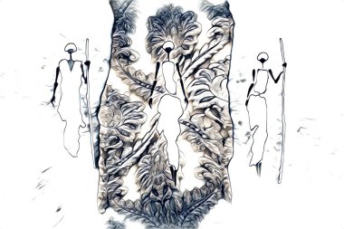 Afrikalı etnik retro vintage çizim çizimi