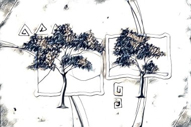 Afrikalı etnik retro vintage çizim çizimi