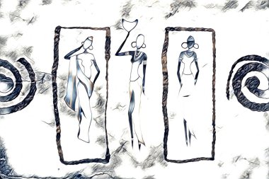 Afrikalı etnik retro vintage çizim çizimi