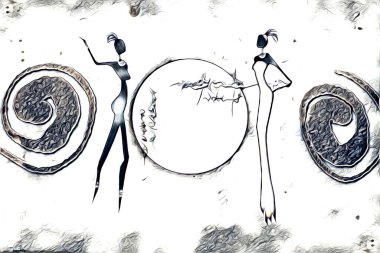 Afrikalı etnik retro vintage çizim çizimi