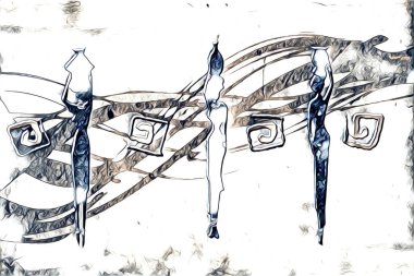 Afrikalı etnik retro vintage çizim çizimi