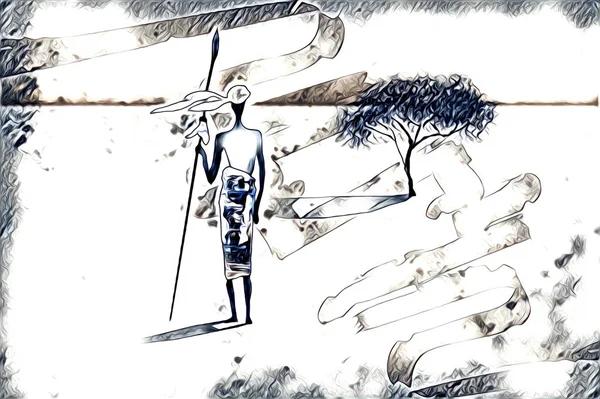 Africano Etnia Retro Vintage Ilustração Desenho Esboço — Fotografia de Stock