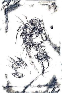 Sibernetik imgelemler gelecekteki dünyada gelecekteki metalik bilim kurgu erkek insansı sayborgun resimleridir.