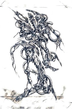 Sibernetik imgelemler gelecekteki dünyada gelecekteki metalik bilim kurgu erkek insansı sayborgun resimleridir.