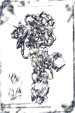 Sibernetik imgelemler gelecekteki dünyada gelecekteki metalik bilim kurgu erkek insansı sayborgun resimleridir.