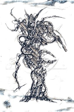 Sibernetik imgelemler gelecekteki dünyada gelecekteki metalik bilim kurgu erkek insansı sayborgun resimleridir.