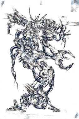 Sibernetik imgelemler gelecekteki dünyada gelecekteki metalik bilim kurgu erkek insansı sayborgun resimleridir.