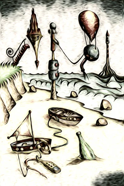 Весела Сюрреалістична Ілюстрація Малюнок Ескізний Живопис Мрія — стокове фото