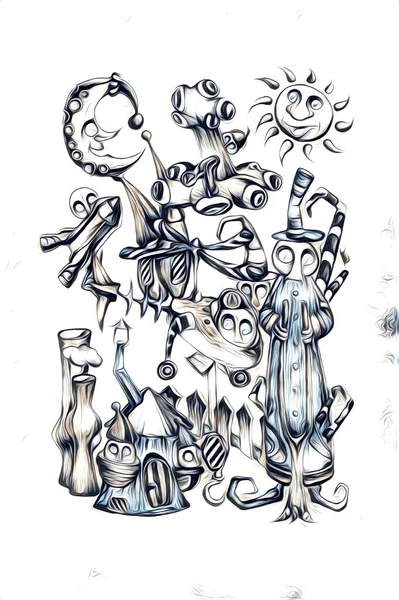 Fable Plezier Surrealistische Illustratie Tekening Schets Schilderen Droom — Stockfoto