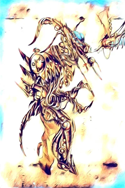 Cybernetic Visions Illustration Futuristic Metallic Science Fiction Male Humanoid Cyborg — Photo