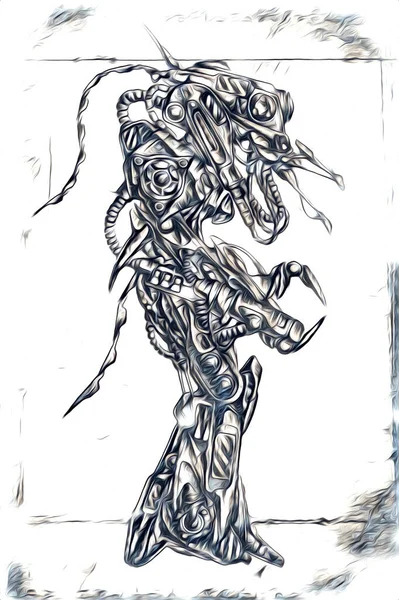 Cybernetic Visions Illustration Futuristic Metallic Science Fiction Male Humanoid Cyborg — Photo