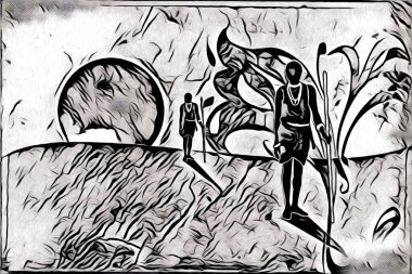 Afrikalı etnik retro vintage çizim çizimi