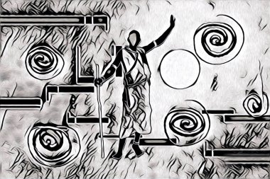 Afrikalı etnik retro vintage çizim çizimi