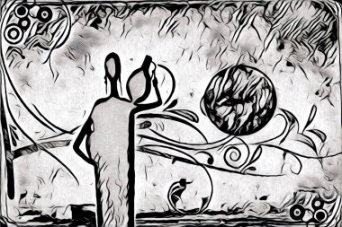 Afrikalı etnik retro vintage çizim çizimi