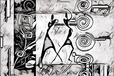 Afrikalı etnik retro vintage çizim çizimi