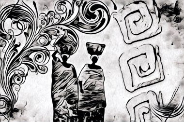 Afrikalı etnik retro vintage çizim çizimi