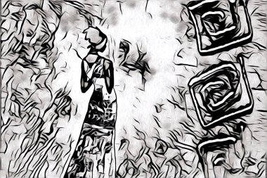 Afrikalı etnik retro vintage çizim çizimi